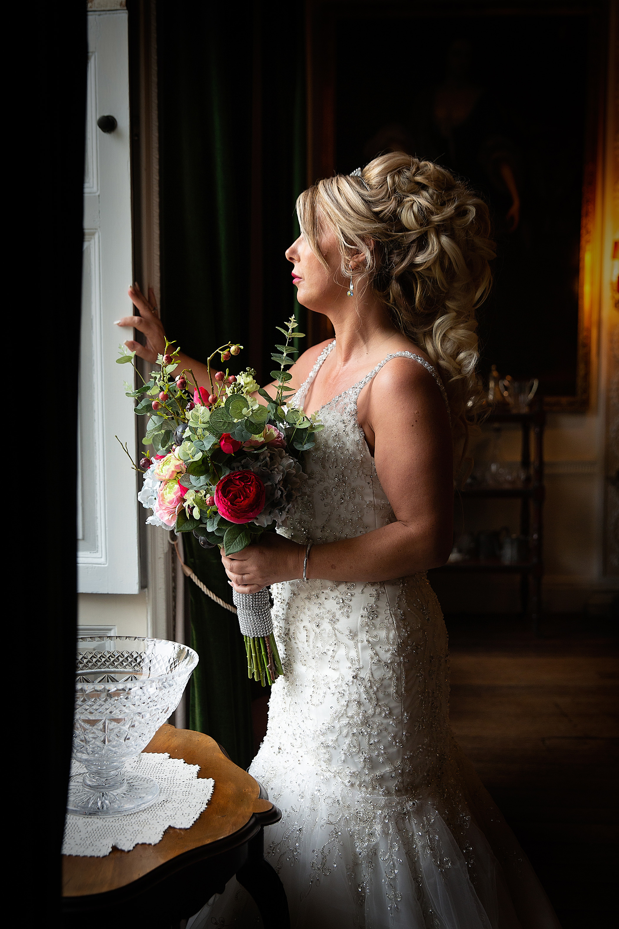 bride looking out of the window