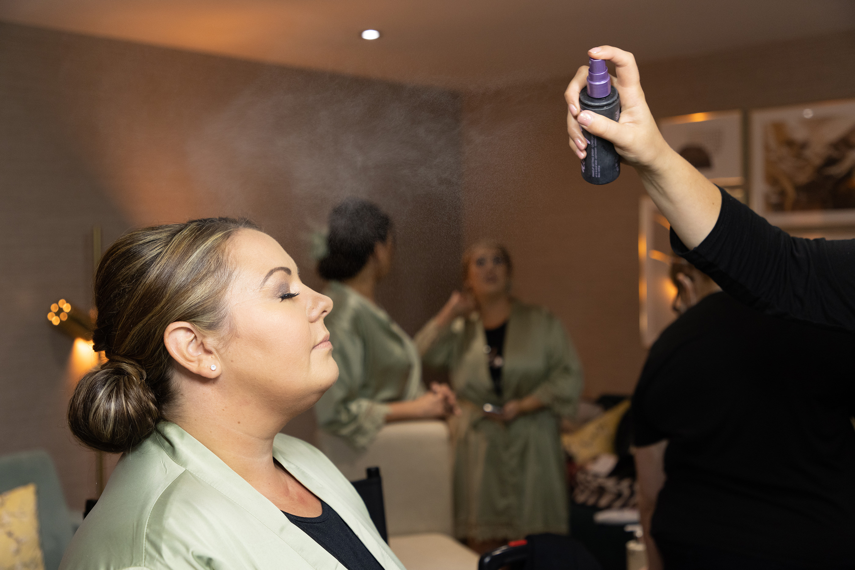 The bridesmaids getting ready 
