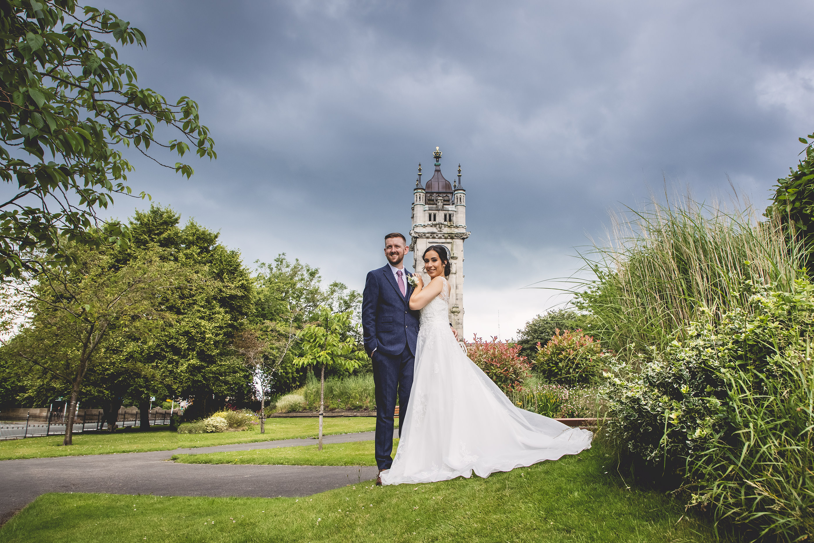 clock tower in Bury wedding photography