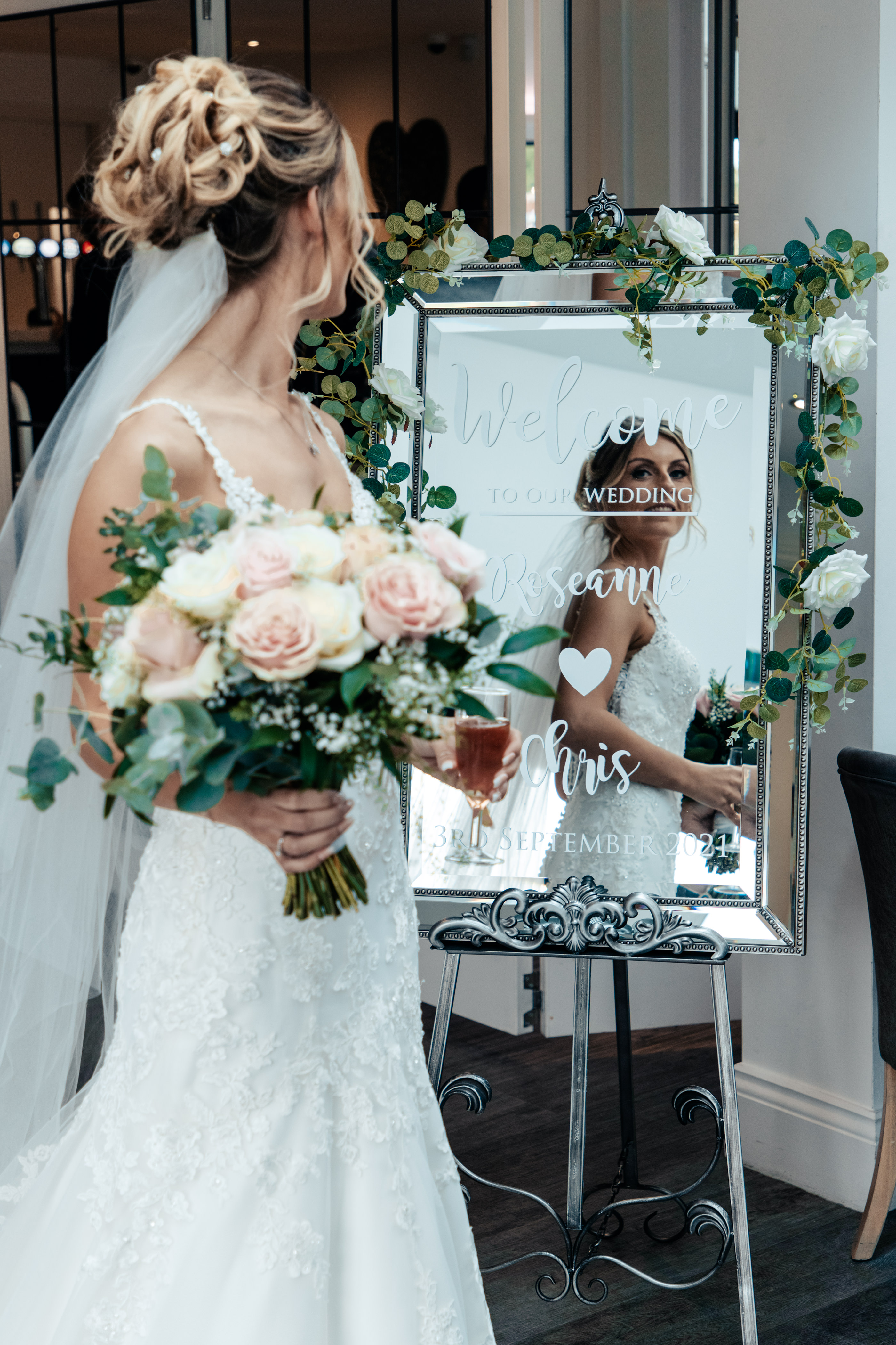 The Brides reflection in the mirror 