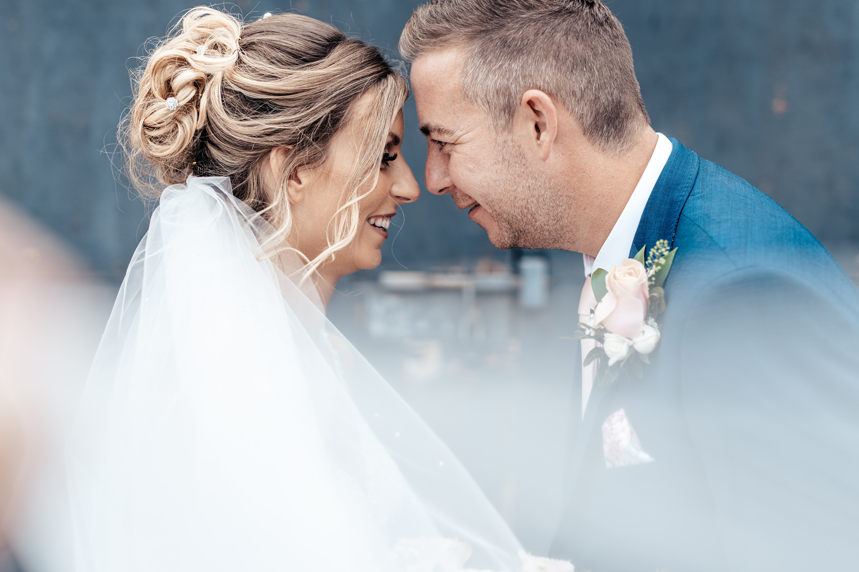 The bride and groom having fun 