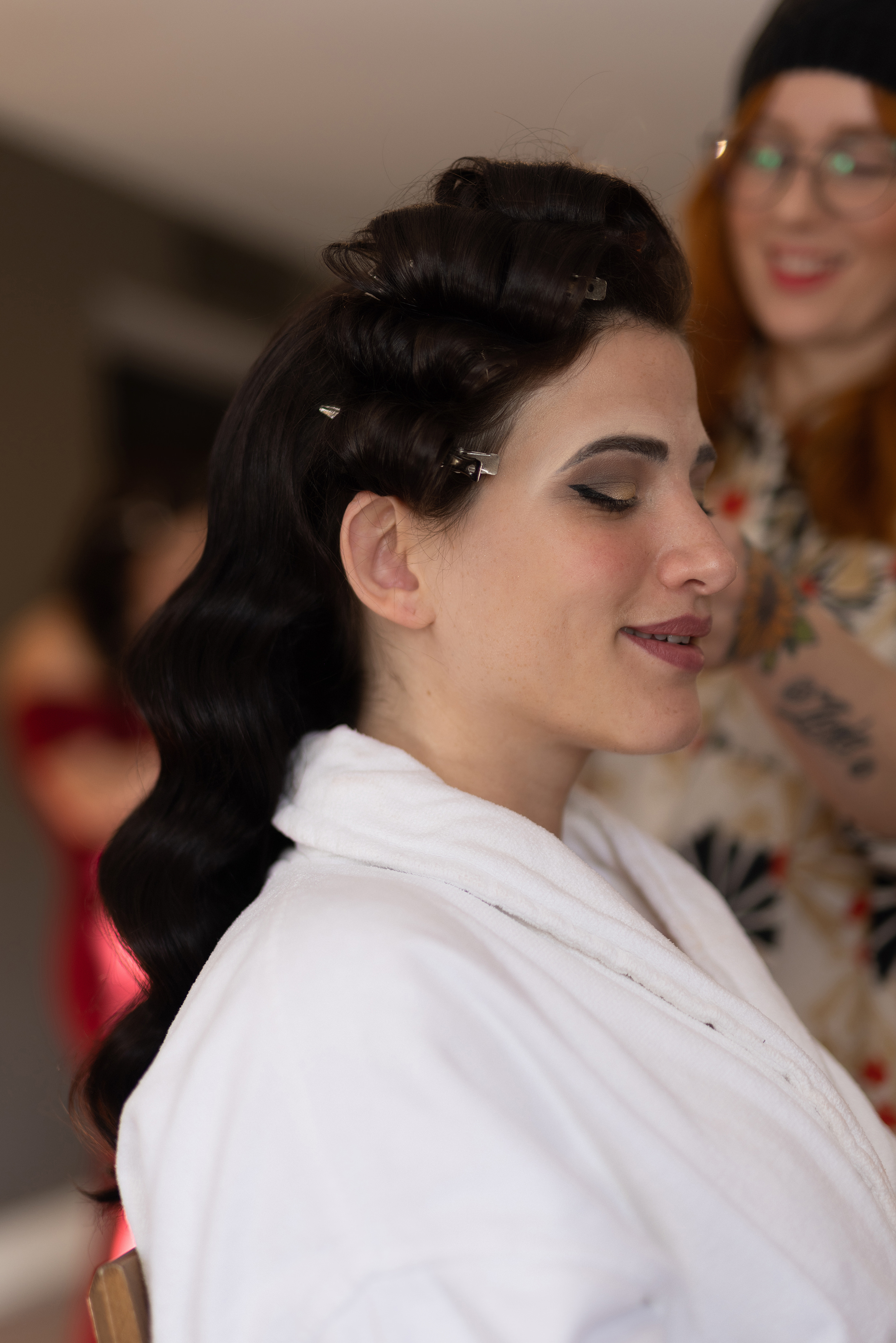  the bride  having her makeup done