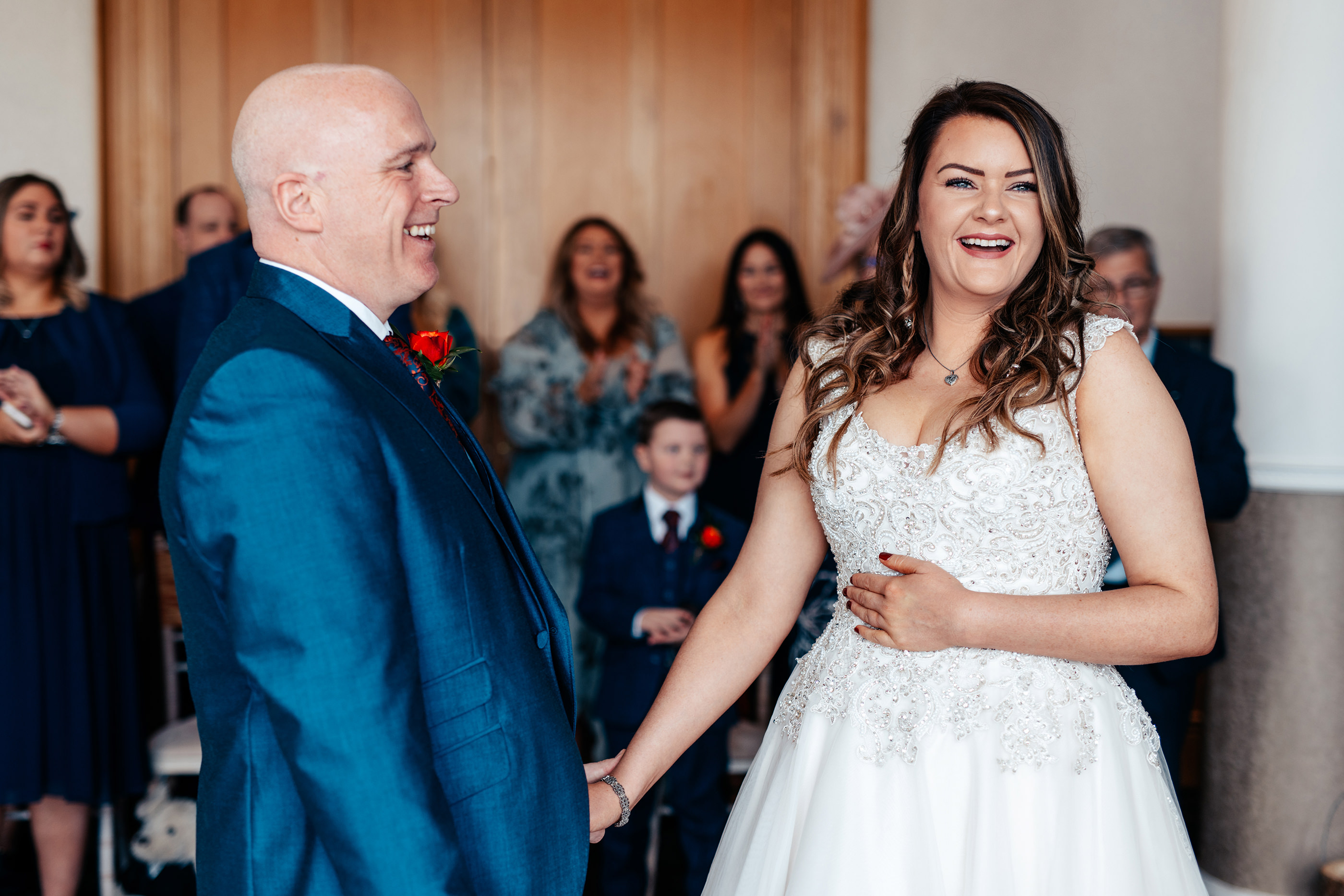 bride and groom laughing