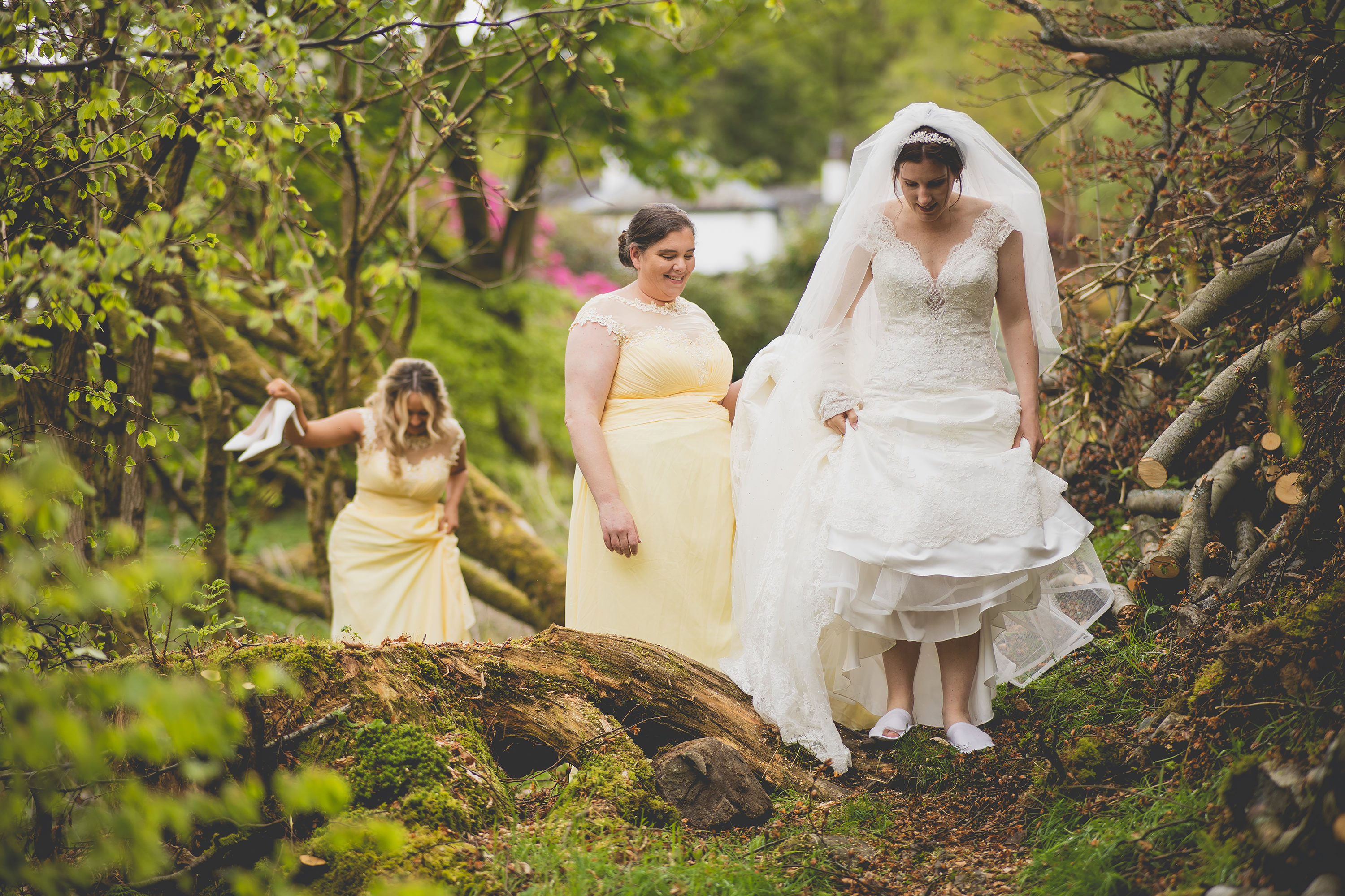 Jane and her bridesmaids make their way down to Lake Thirlmere