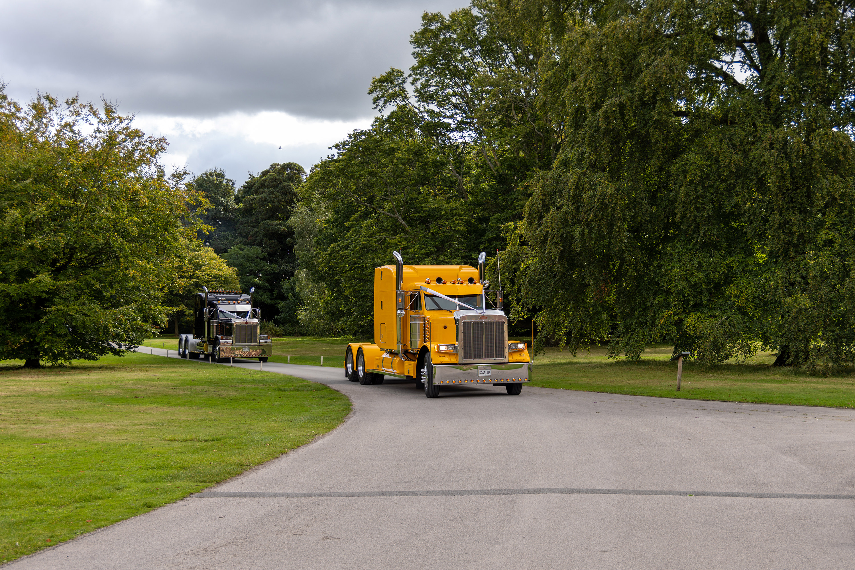 The bridesmaids arriving at Lytham Hall in the lorries