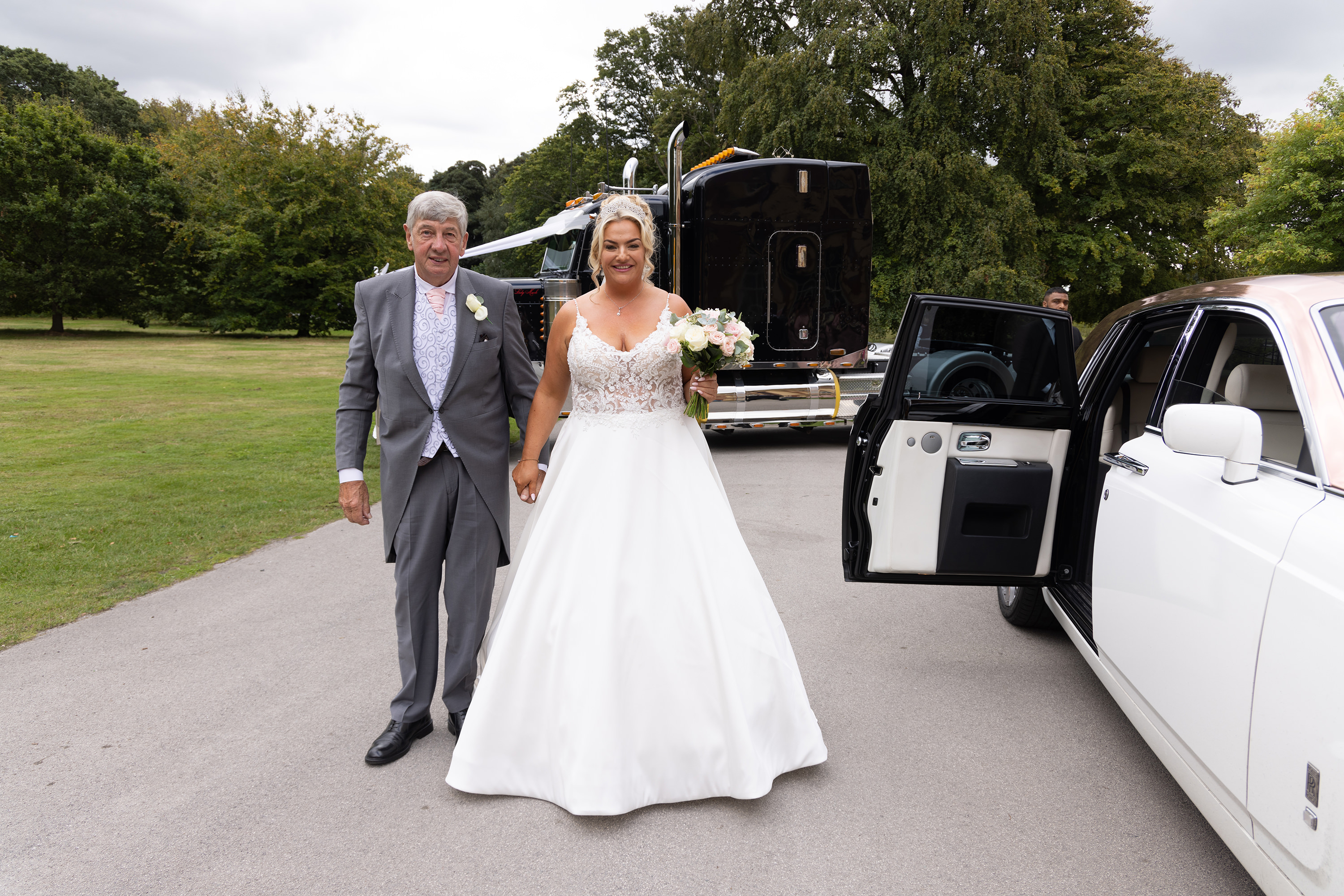 Amy and her father arrive in the Rolls-Royce at Lytham Hall