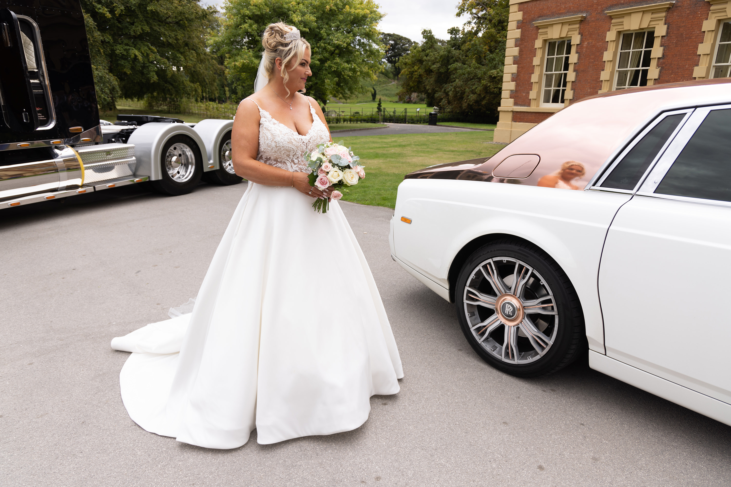 Amy's reflection in the side of the Rolls-Royce