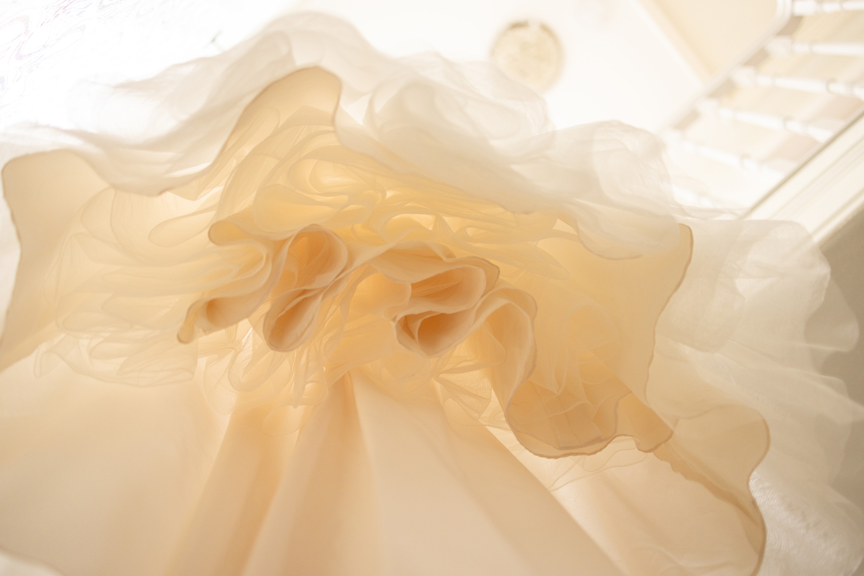 The underside of the Brides wedding dress 