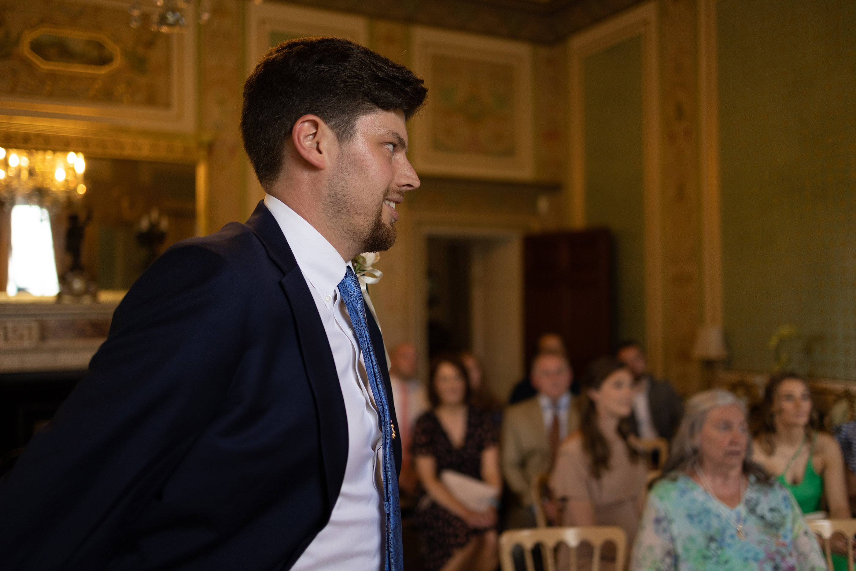 The Groom James waiting for his bride to arrive 