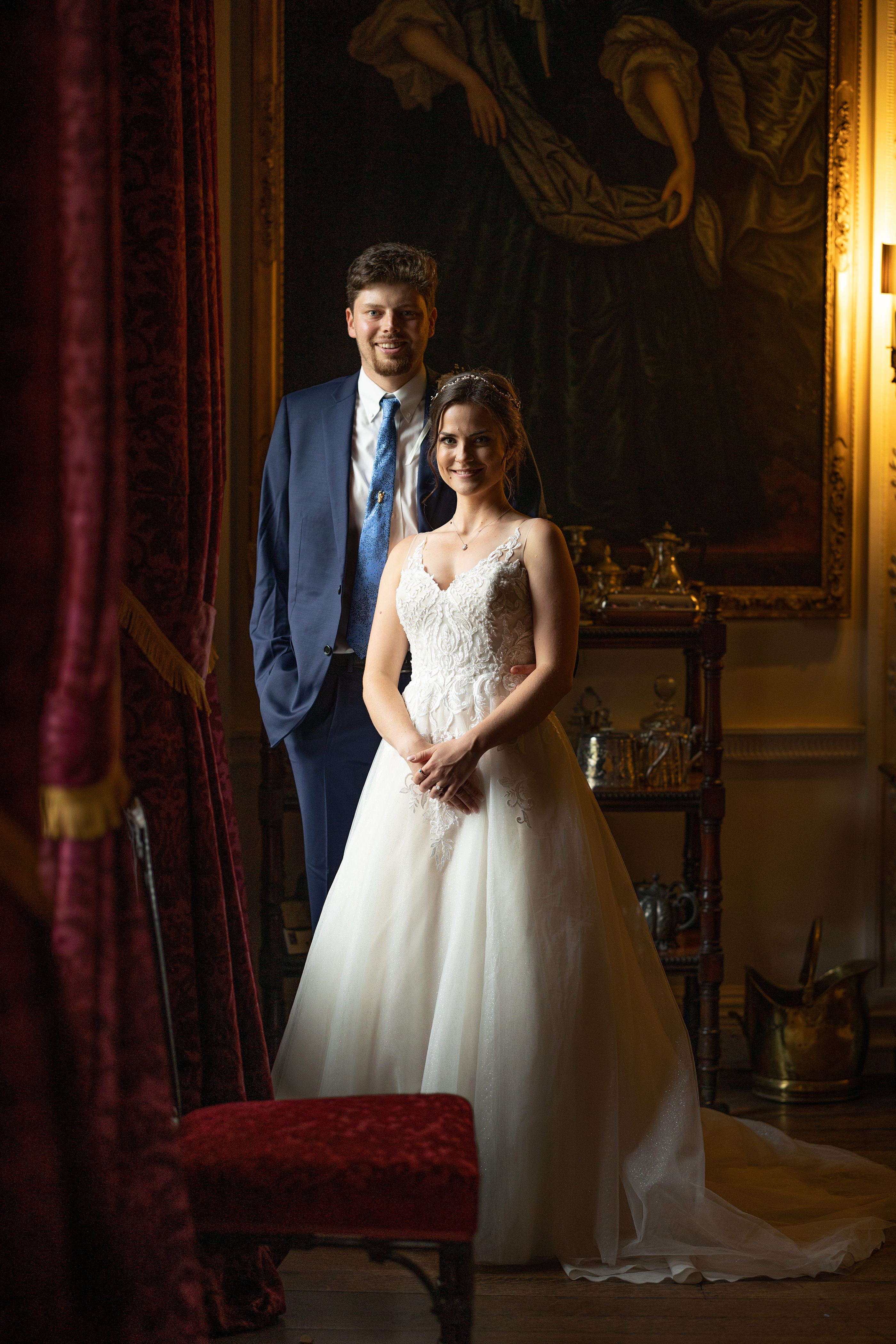 Happy couple pose for wedding photos 