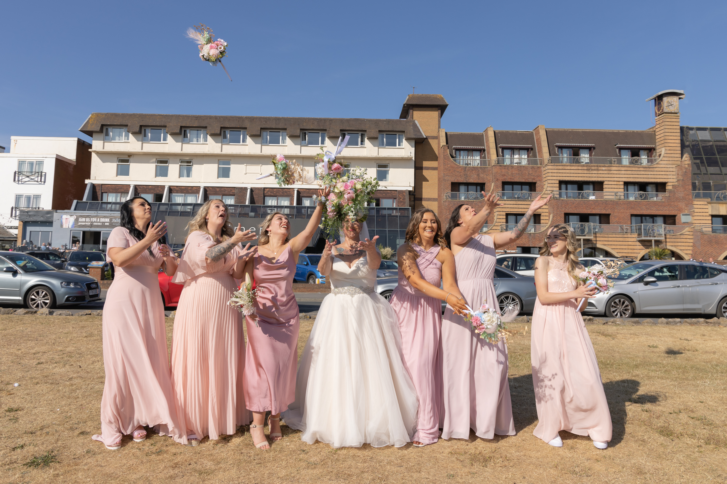 The bride and Brides made through their bouquets 