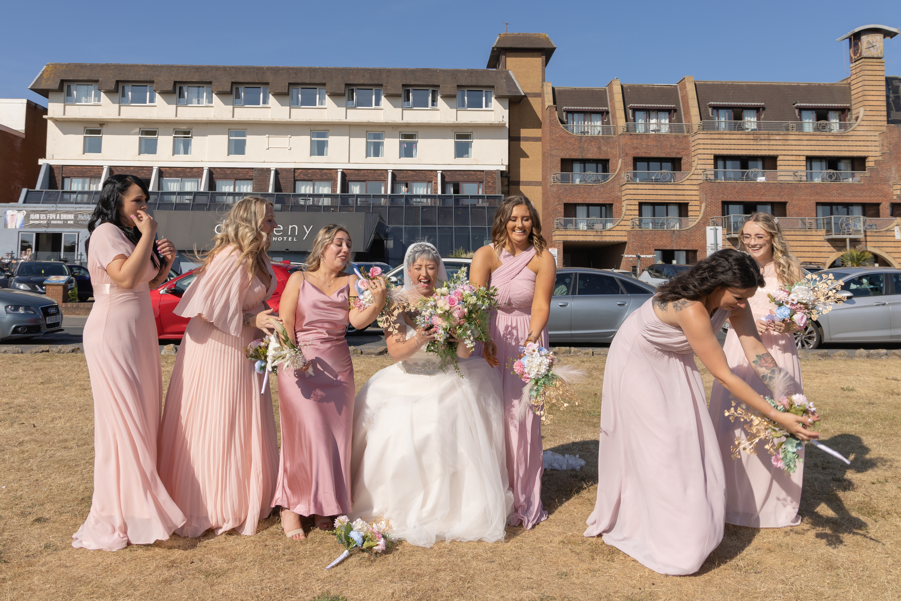 The bride and Brides made through their bouquets 