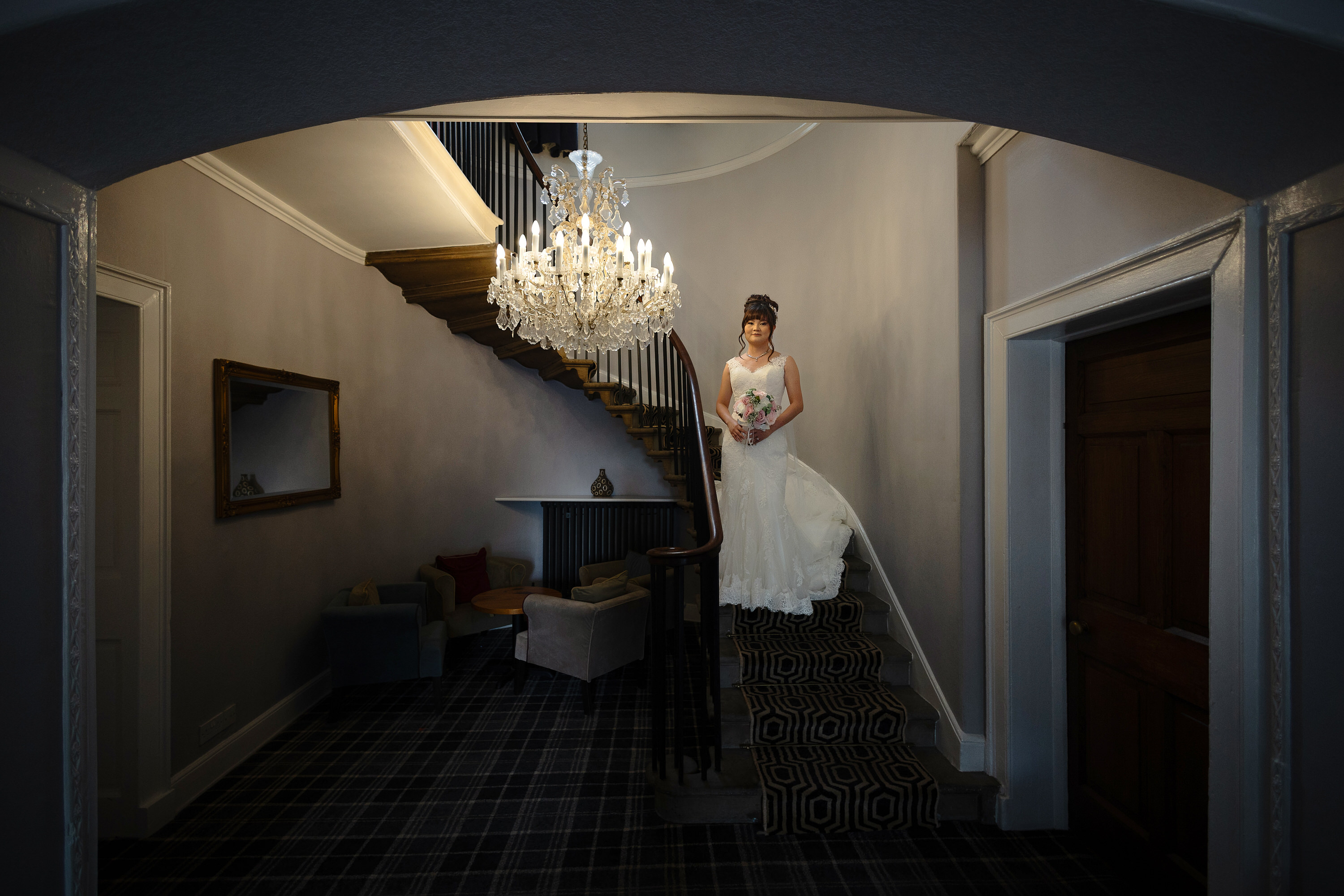 The Bride in her wedding dress ready for the wedding ceremony 
