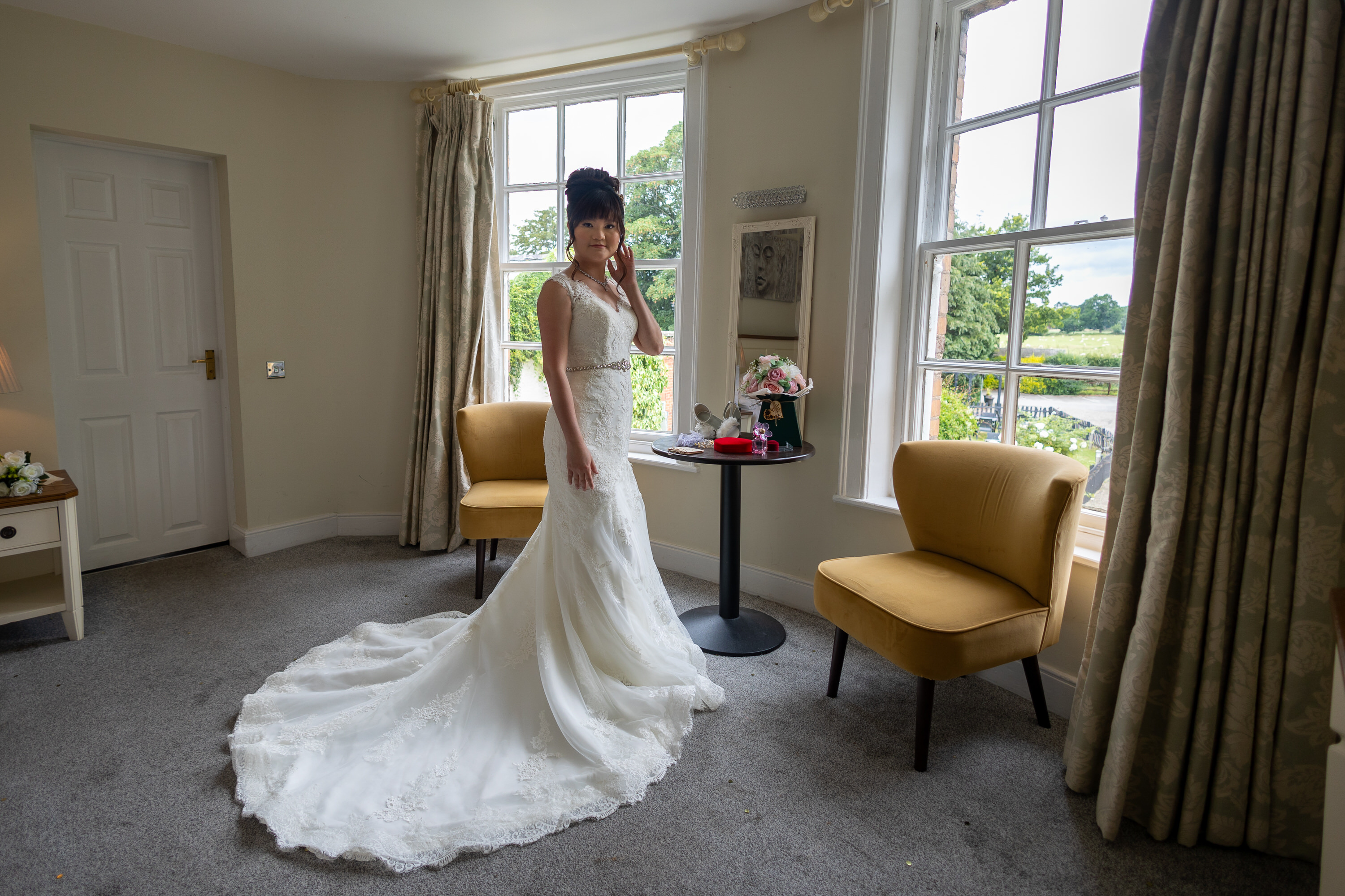 The Bride in her wedding dress and all ready for the wedding 