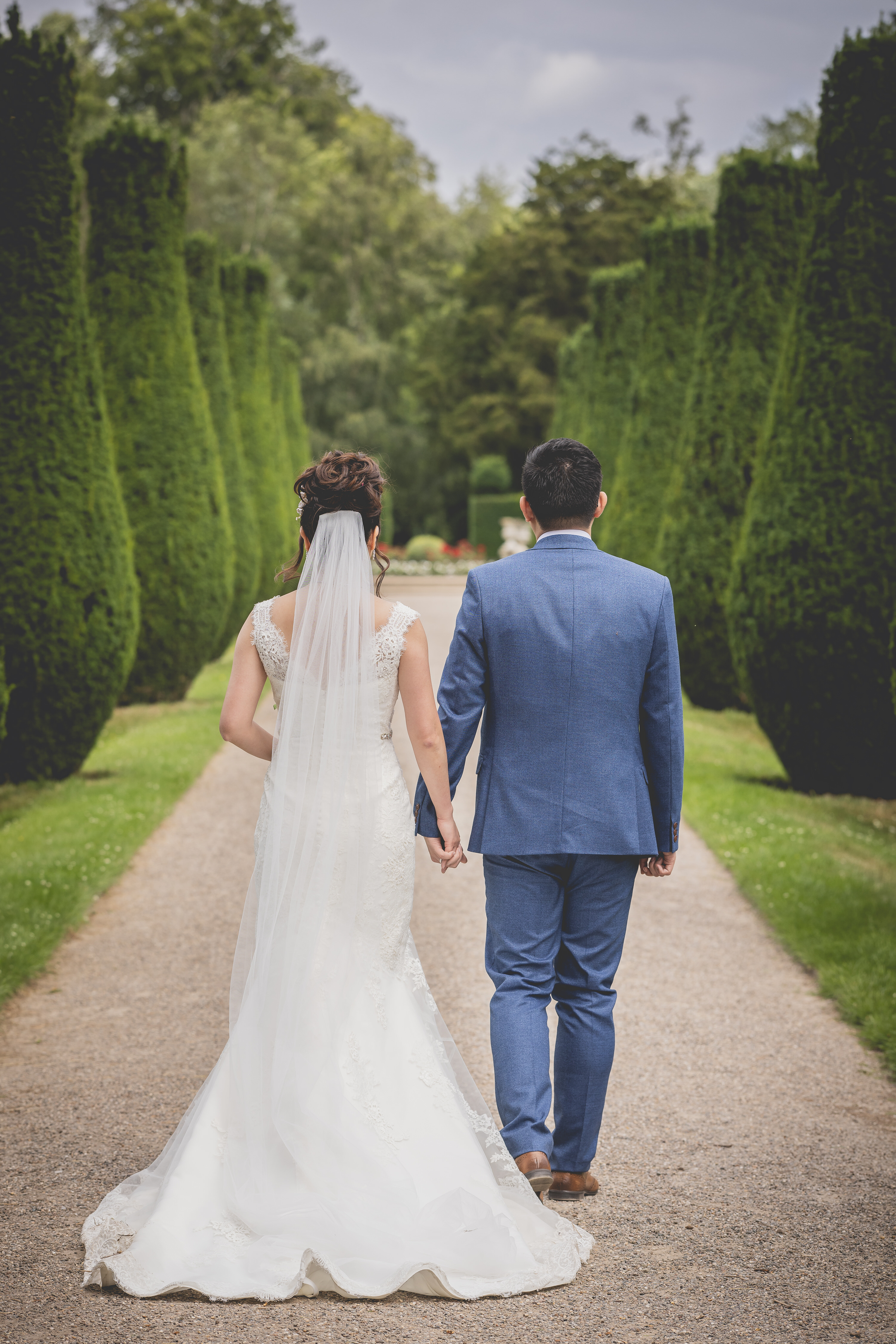 Bride and groom go for a walk 