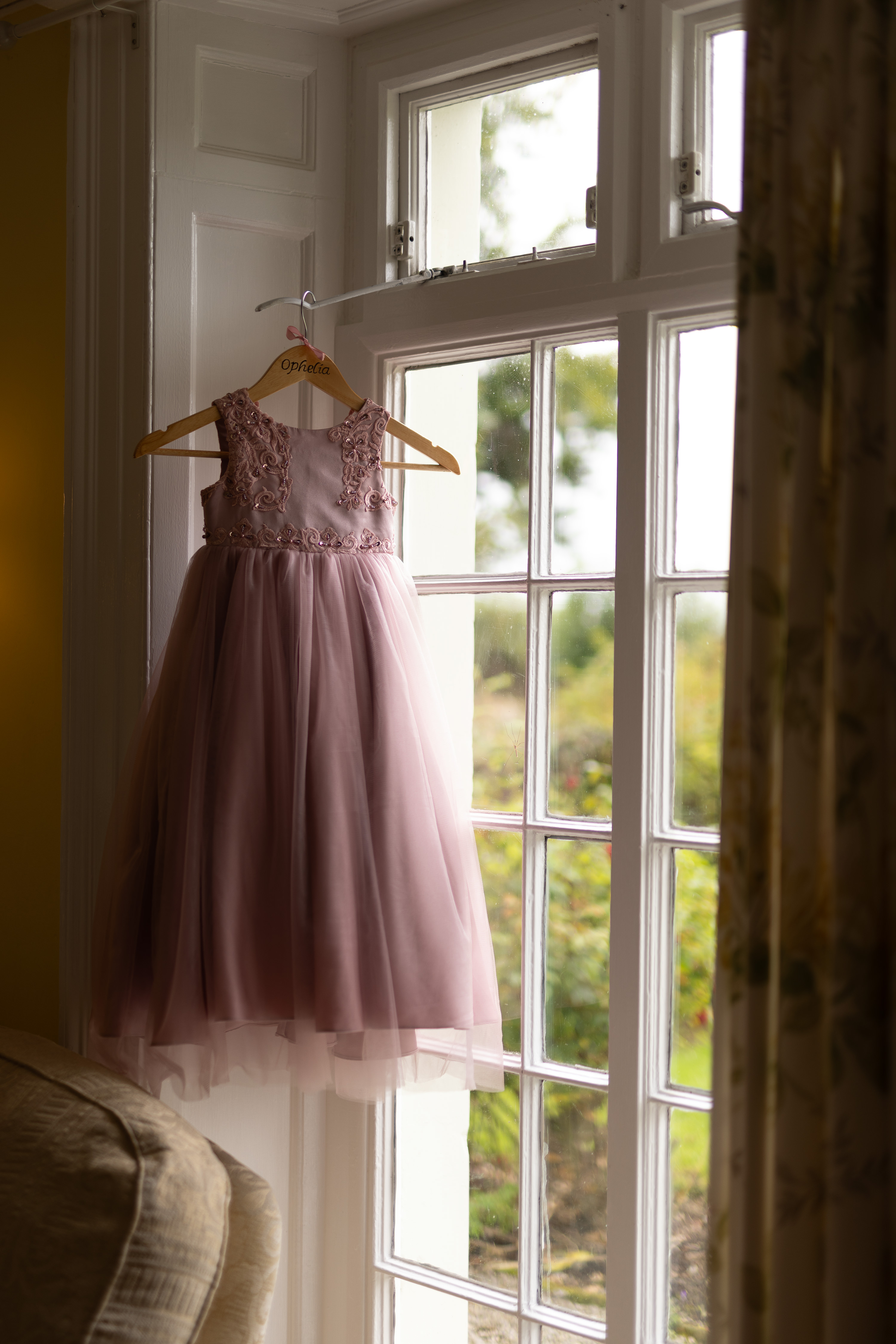 The flower girls pink wedding dress 