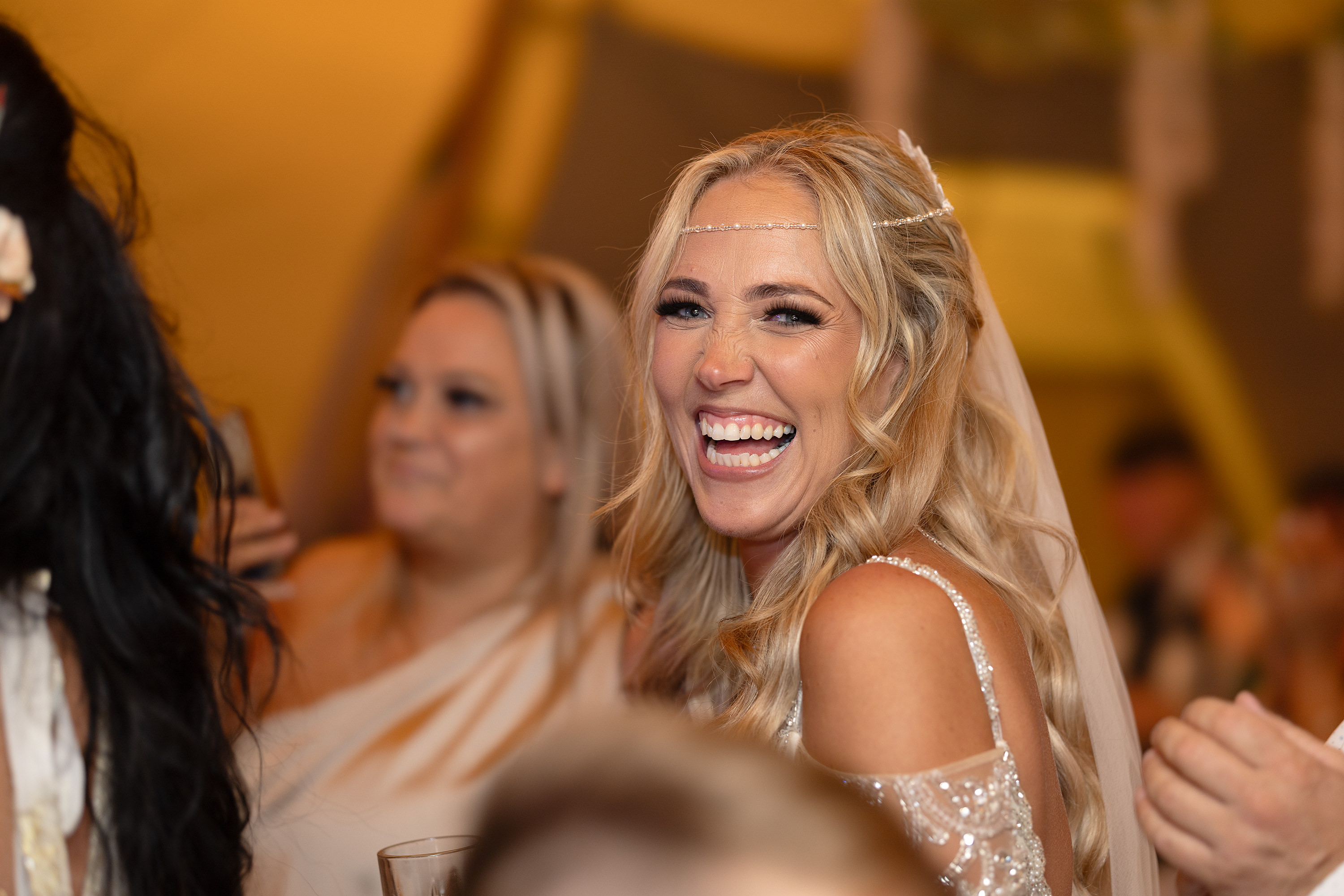 The Bride Samantha laughing at the groom speech 
