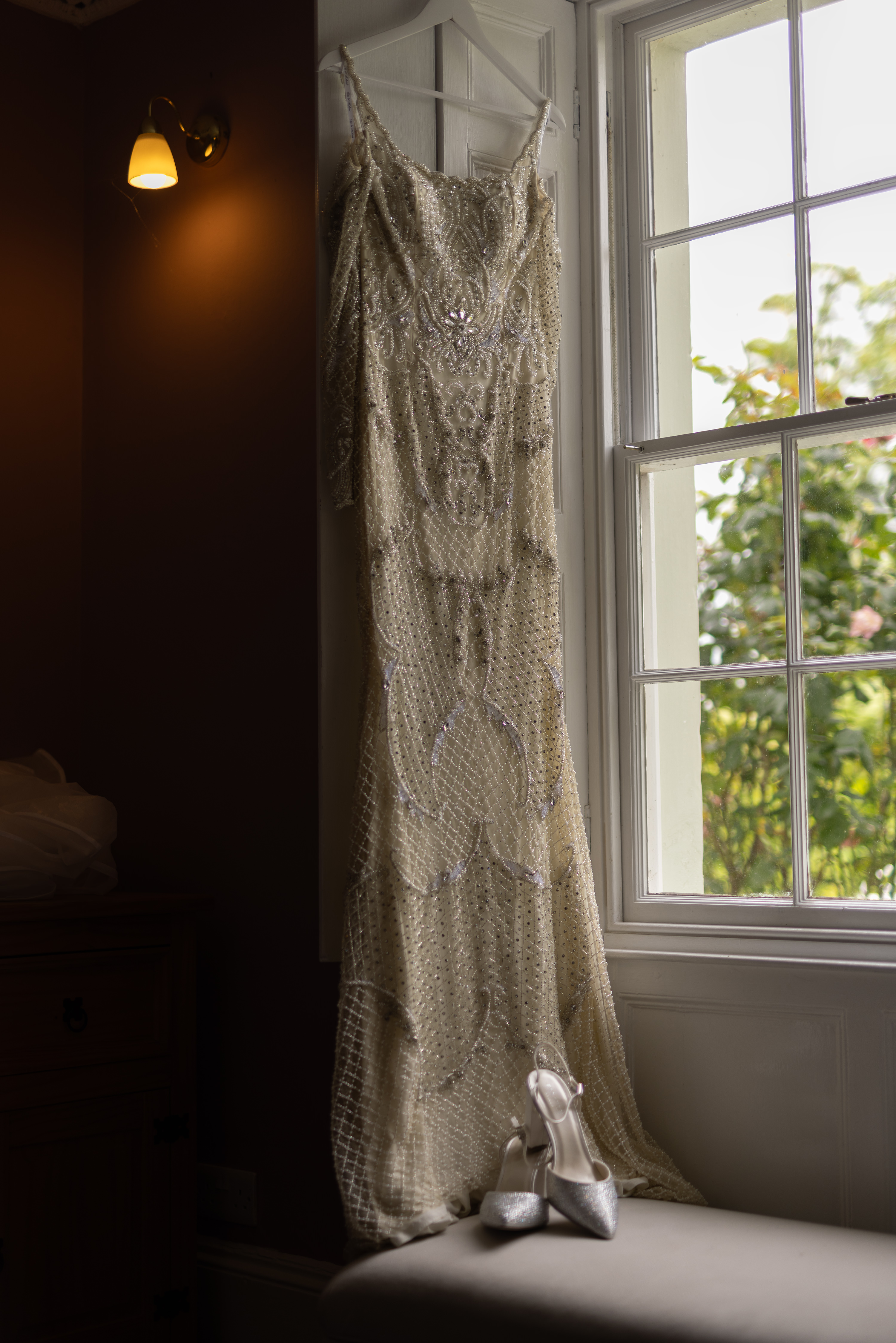 The Brides wedding dress and shoes 