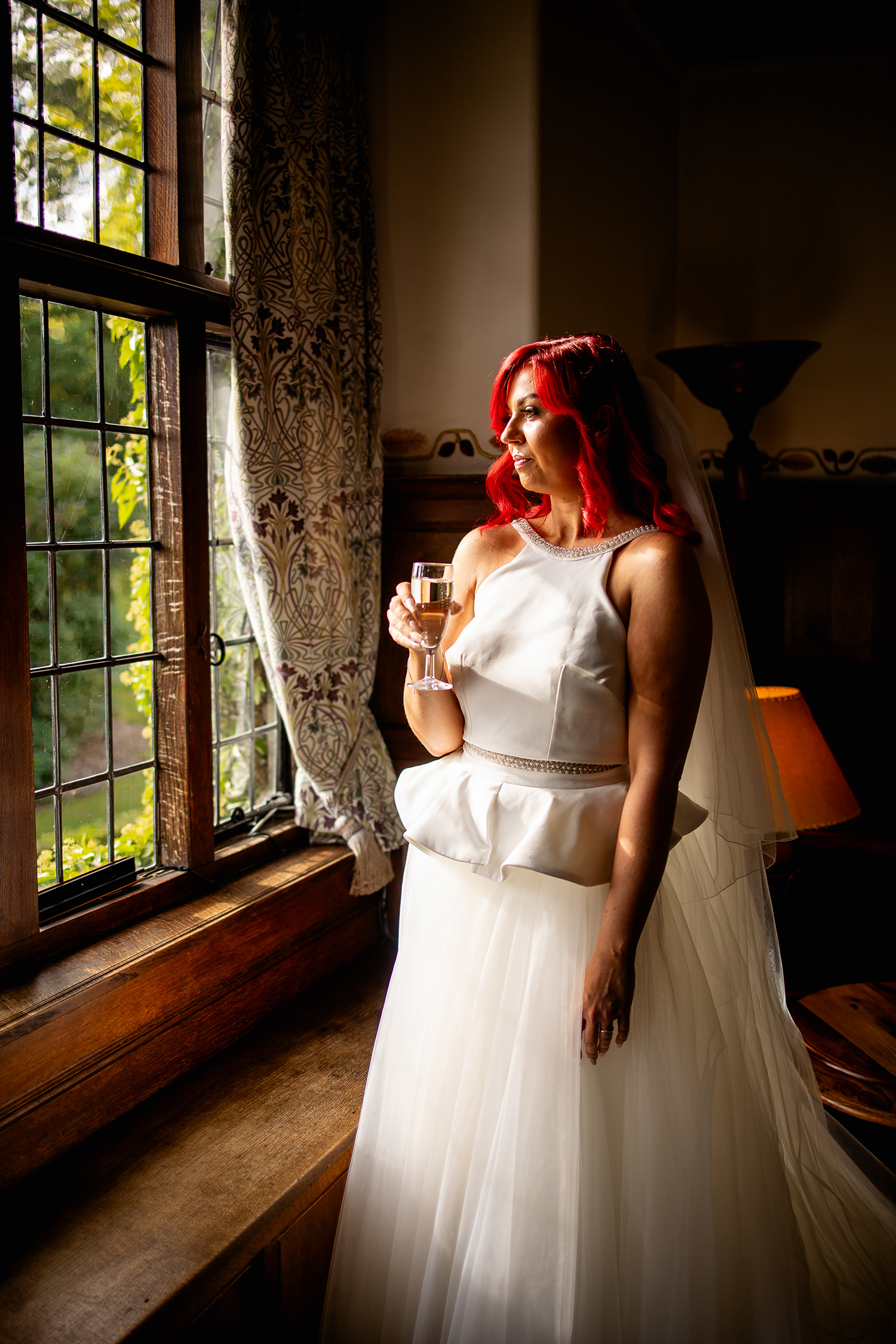 The bride enjoying a glass of wine