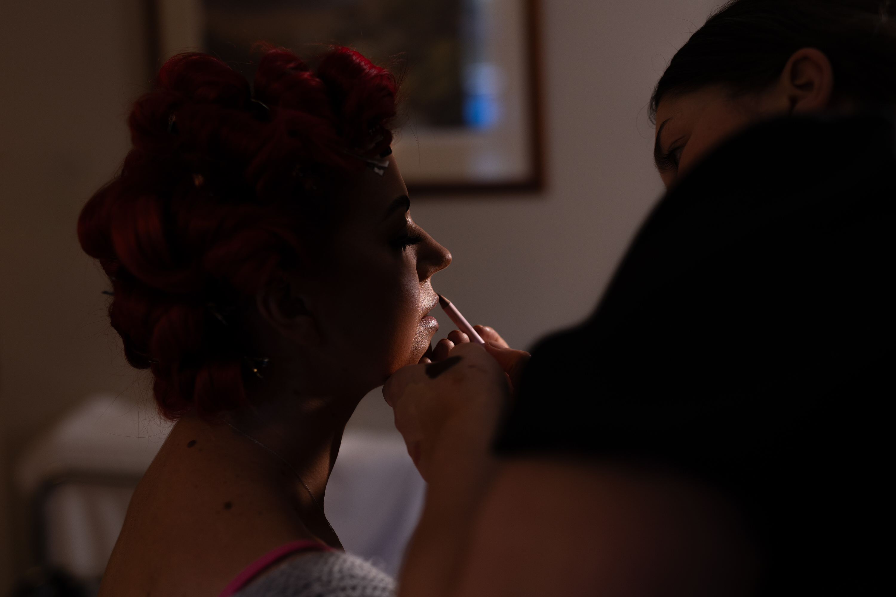 Stacy the Bride having her makeup put on