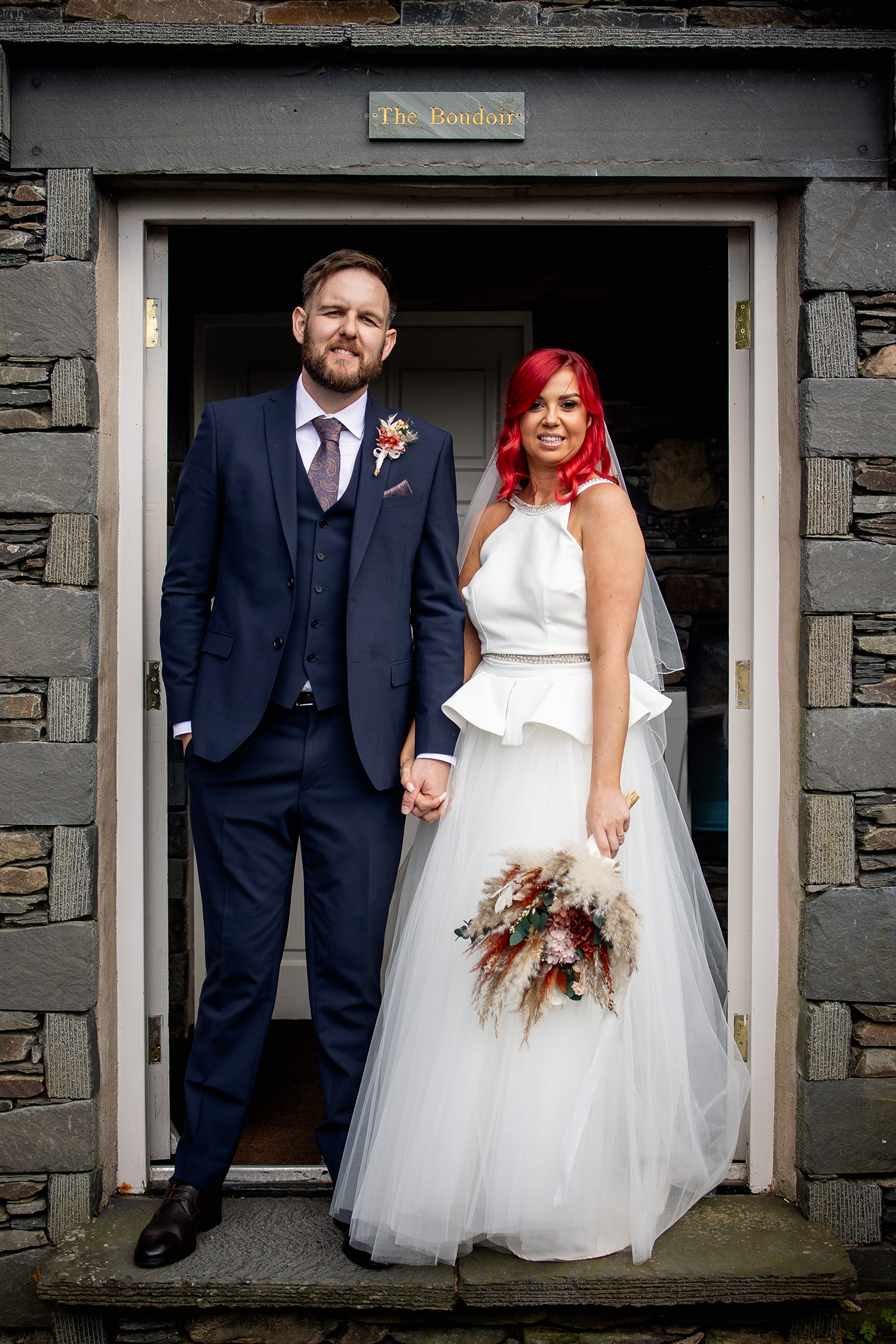 The bride and groom at the boudoir room