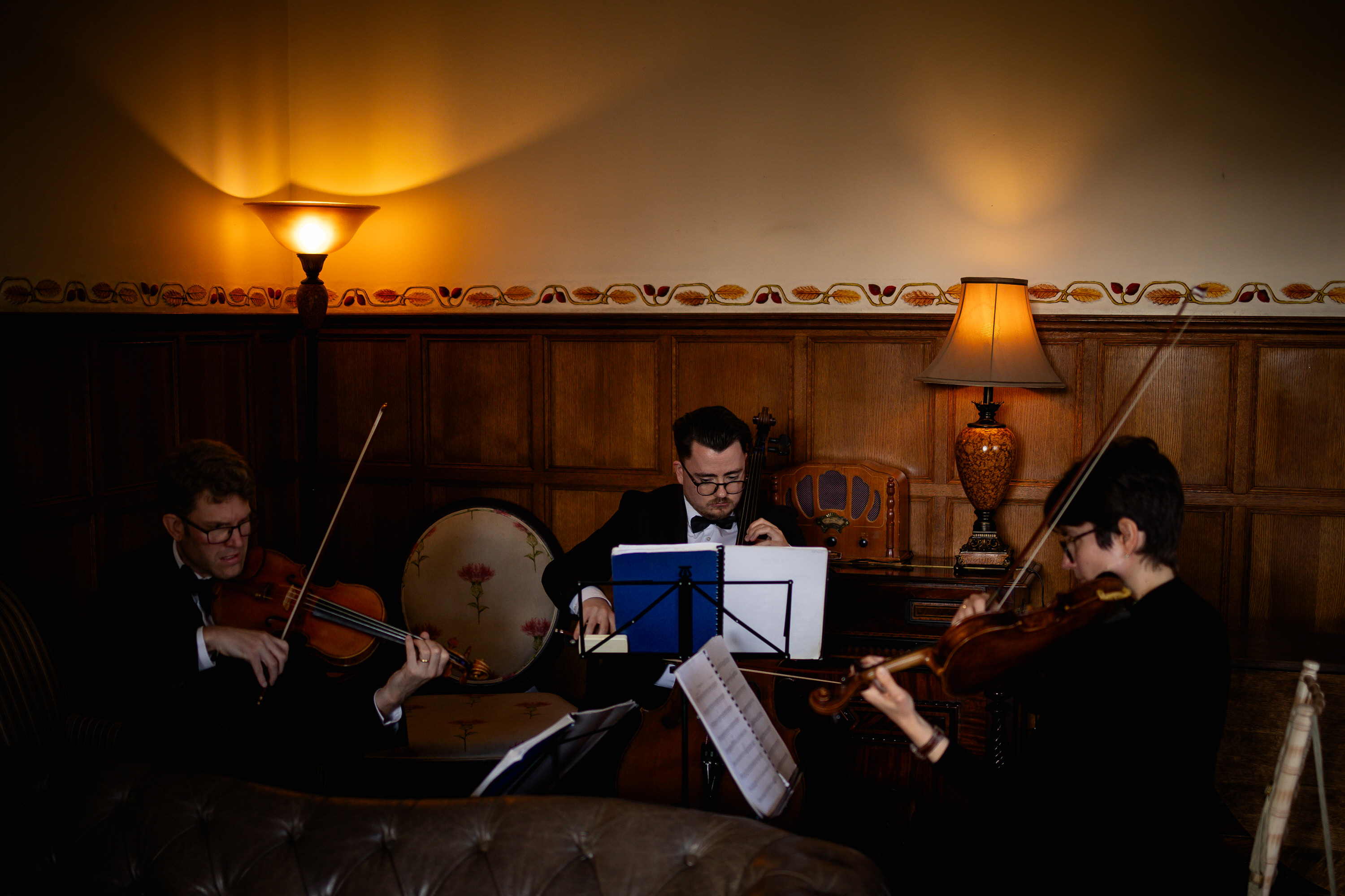 The orchestra playing music 
