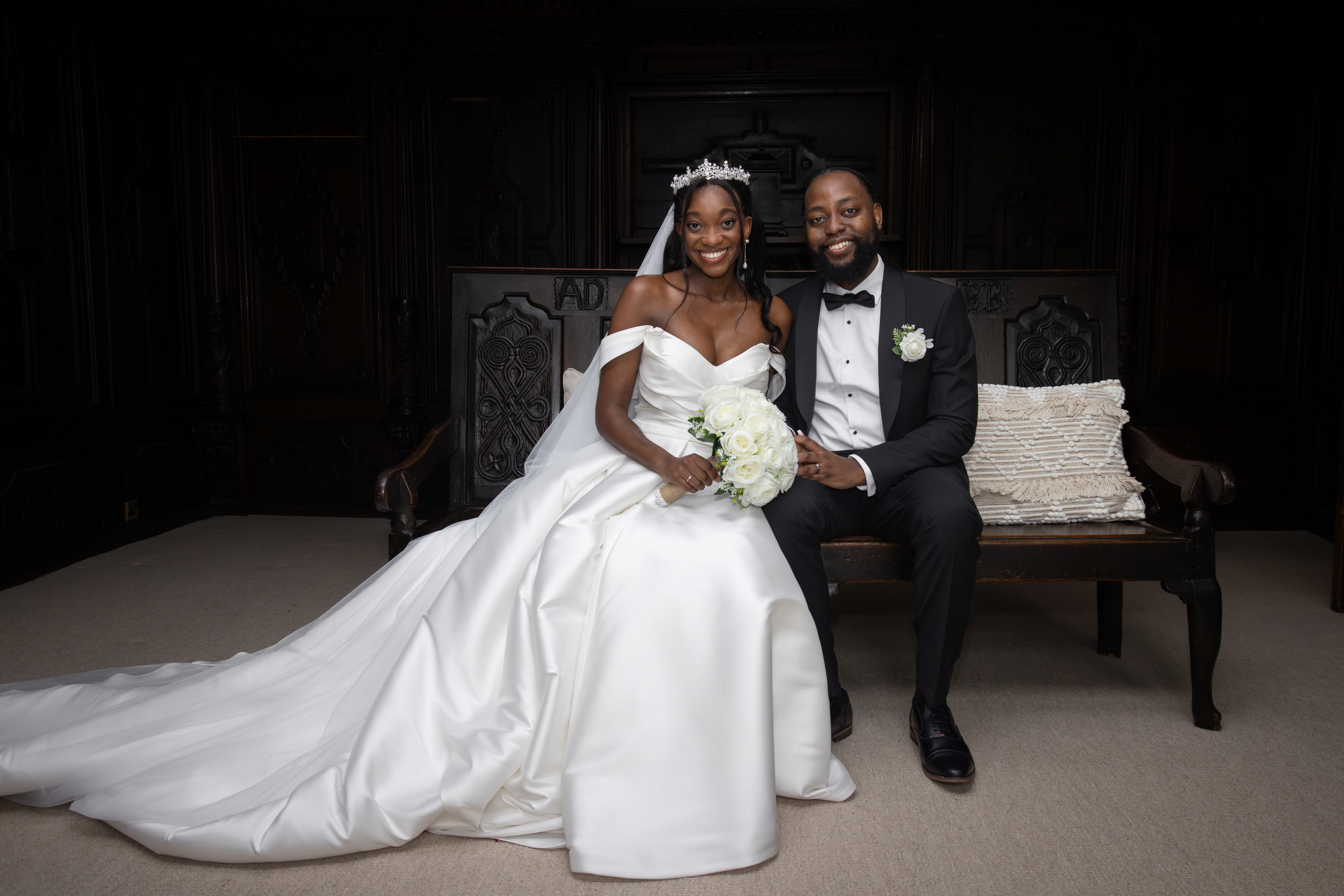 The bride and groom have a photo together