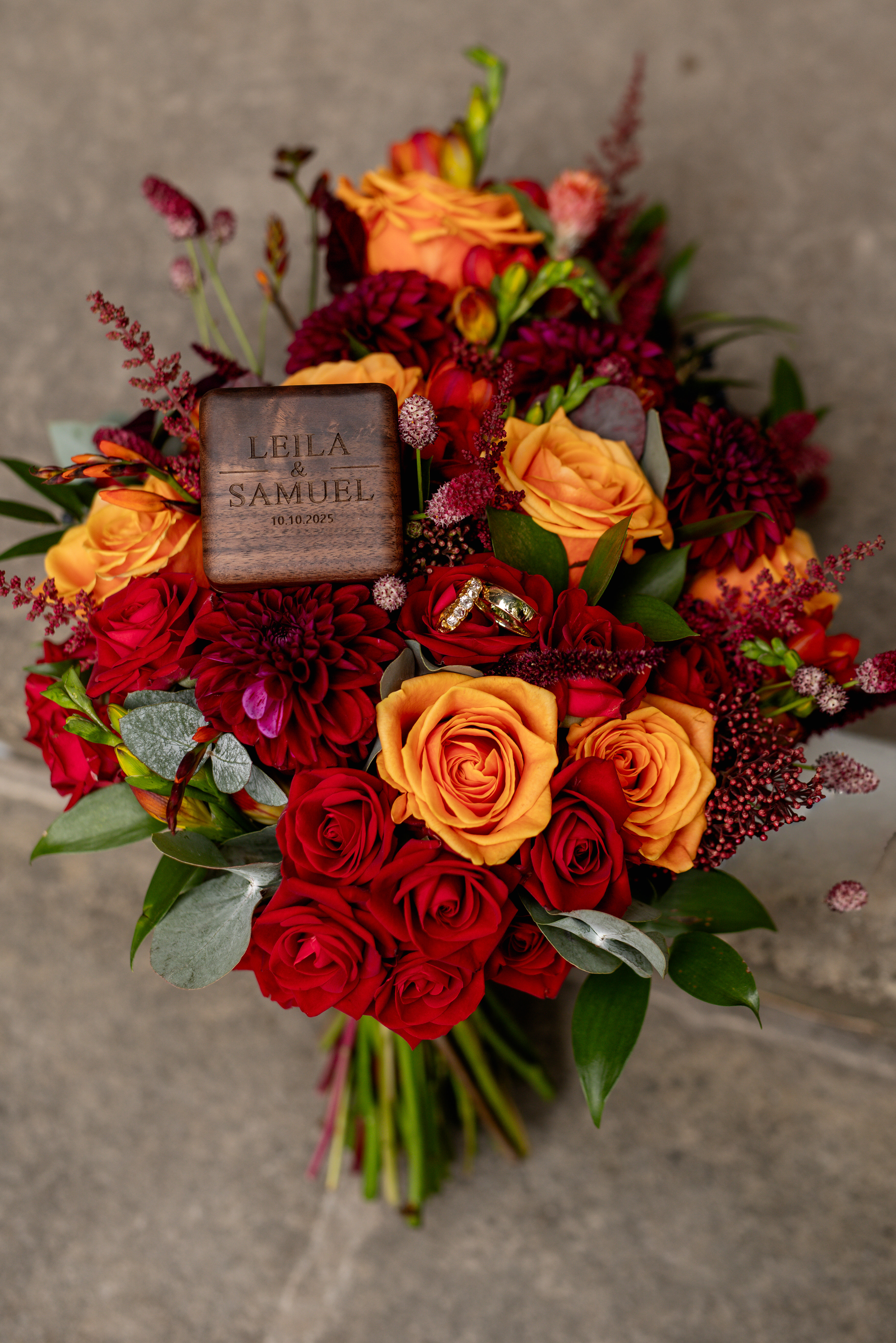 The Brides bouquet with wedding rings 