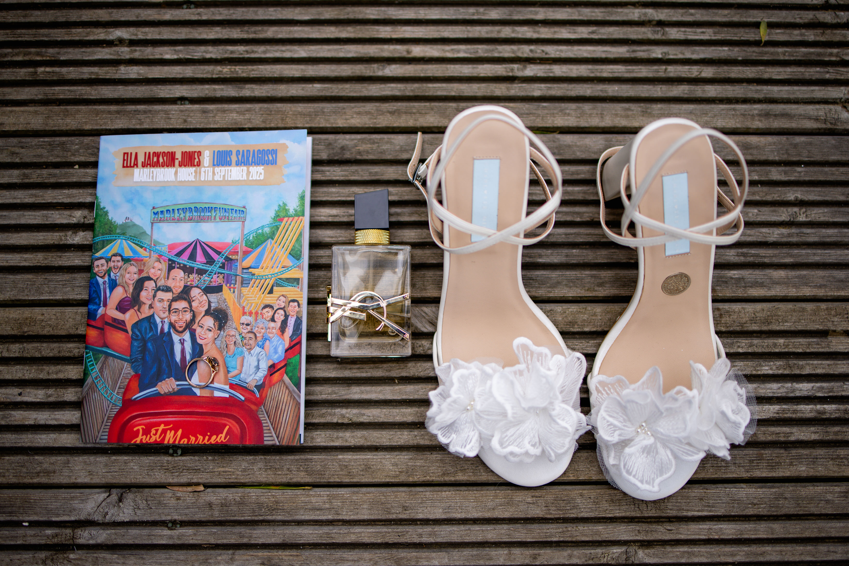 The Brides wedding shoes and perfume 